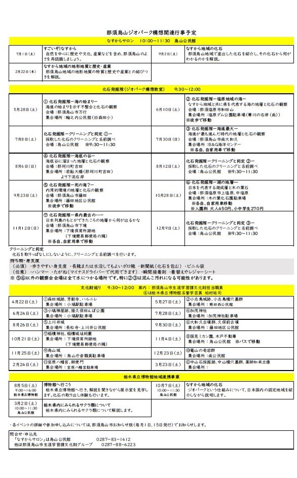令和5年度那須烏山ジオパーク構想関連行事の予定についてに関するページ