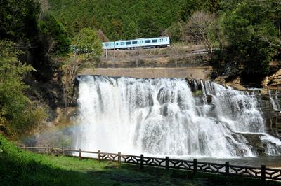 列車と龍門の滝