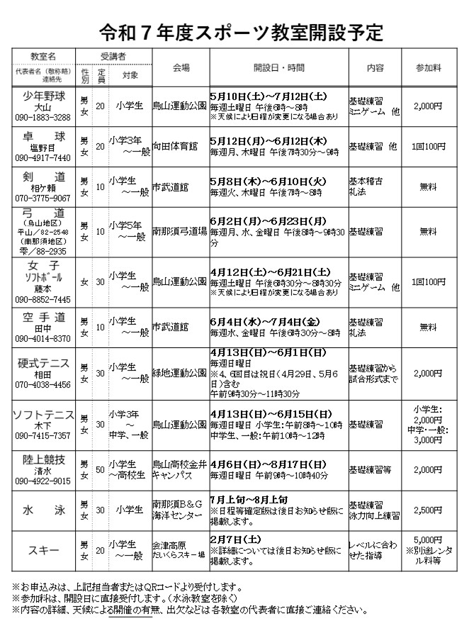 R7スポーツ教室一覧改